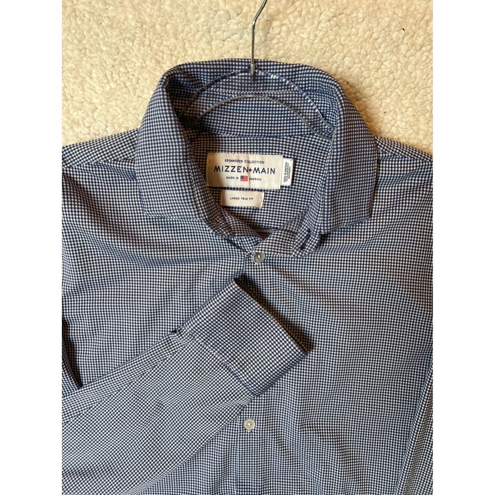 Mizzen+Main Spinnaker Collection Blue Gingham Trim Fit Performance Shirt Large